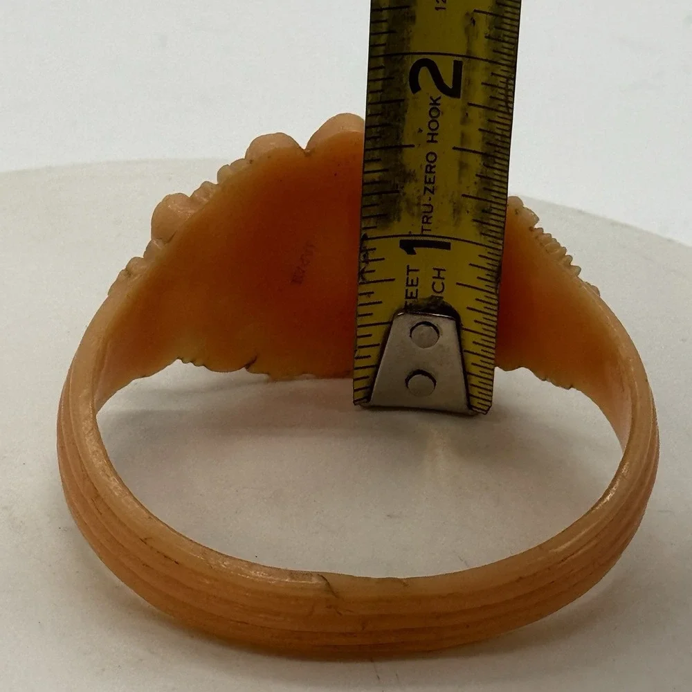 Vtg Japan Bangle Bracelet Celluloid Chrysanthemum Pale Pink Salmon Color 7.5